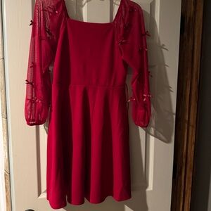 Elegant Red Dress with Sheer Sleeves